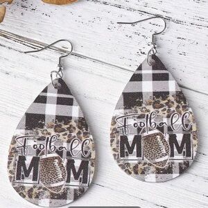 New Football mom faux leather leopard dangle earrings